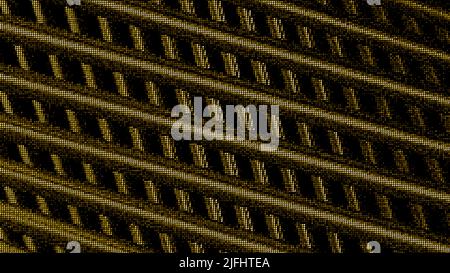 Abstrakter TV-Rauscheffekt, körnige Textur mit gekreuzten breiten Streifen. Bewegung. 3D schmale Rohre auf schwarzem Hintergrund. Stockfoto