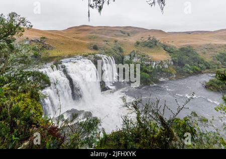 Rodrigues Wasserfall, Stadt São José dos Ausentes, Rio Grande do Sul, Südbrasilien. Stockfoto