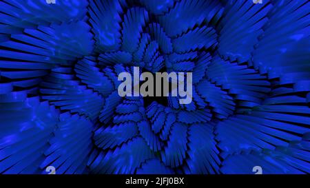 Blauer und grauer Hintergrund.Bewegung.Ein helles Telefon ist wie ein Blick in ein Kaleidoskop in einer Abstraktion, die sich in einem Kreis in eine Richtung bewegt. Stockfoto