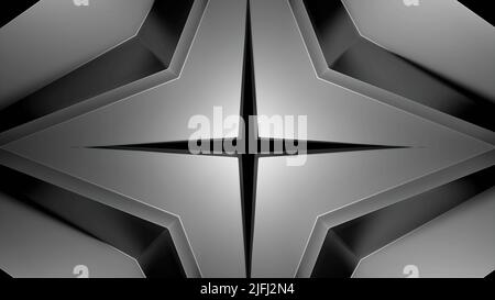 Abstrakter, sternförmiger, kaleidoskopischer, monochromer Hintergrund, nahtlose Schleife. Vielzahl von fraktalen Ornamenten und geometrischen Formen. Stockfoto