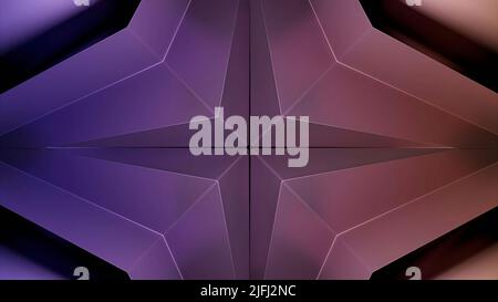 Abstrakter, sternförmiger, kaleidoskopischer rosa oder violetter Hintergrund, nahtlose Schleife. Vielzahl von fraktalen Ornamenten und geometrischen Formen. Stockfoto