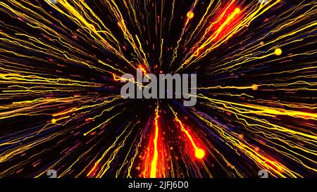 Bunte Feuerwerk Animation auf schwarzem Hintergrund. Bewegung. Gelb und rot explodierende Feuerwerke am Nachthimmel. Stockfoto