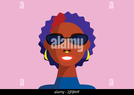 Schwarze Frau mit Sonnenbrille und bunten Haar-Symbol Stock Vektor