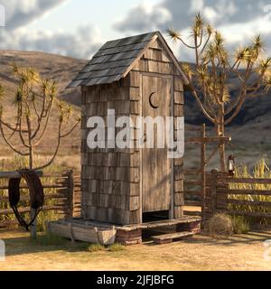 3D-Illustration eines Nebenhauses im wilden Westen Stockfoto