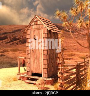 3D-Illustration eines Nebenhauses im wilden Westen Stockfoto