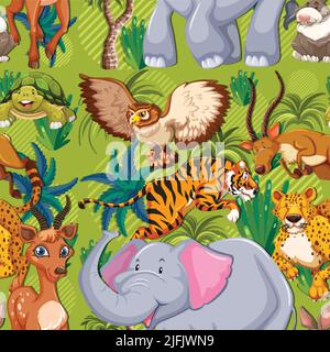 Niedliche wilde Tiere nahtlose Muster Illustration Stock Vektor