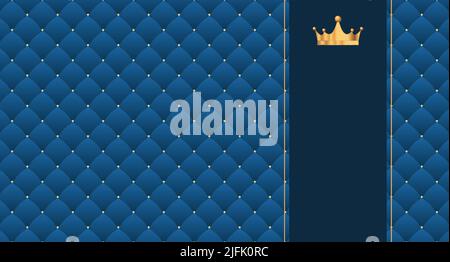 Nahtloses Muster in Marineblau im Retro-Stil mit goldener Krone. Kann für Premium Royal Party verwendet werden. Luxuriöse Vorlage mit Vintage-Lederstruktur. Backgr Stock Vektor