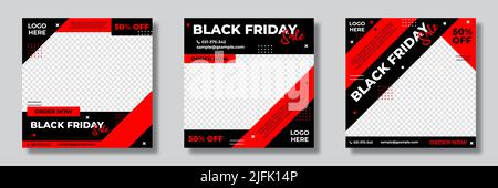 Satz von editierbaren Vorlagen für Instagram Post, Facebook quadratischen Rahmen, Social Media, Black Friday, Werbung, Und Business-Promotion, frisches Design w Stock Vektor
