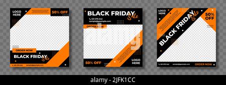 Satz von editierbaren Vorlagen für Social Media, Black Friday, Werbung und Business-Promotion, frisches Design mit schwarzer roter Farbe und minimalistischen vect Stock Vektor