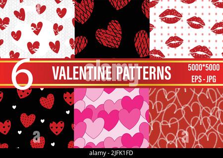 6 Digitale valentine Patterns Kollektion mit Stock Vektor