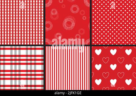 Pink Valentine nahtlose Musterkollektion Hearts, Stripes, Dots und Plaid Stock Vektor