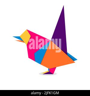 Vogel-Origami. Abstraktes, farbenfrohes, lebendiges Vogellogo-Design. Tierisches Origami. Vektorgrafik Stock Vektor