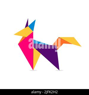 Fuchsigami. Abstraktes farbenfrohes, lebendiges Fuchs-Logo-Design. Tierisches Origami. Vektorgrafik Stock Vektor