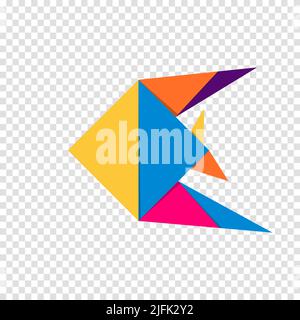 Fisch-Origami. Abstraktes, farbenfrohes Fischlogo-Design. Tierisches Origami. Vektorgrafik Stock Vektor