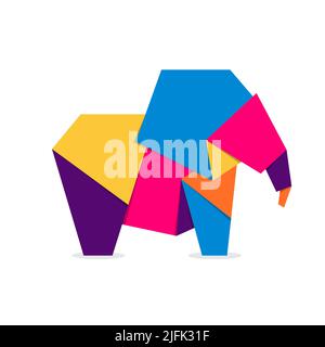 Elefant Origami. Abstraktes, farbenfrohes und lebendiges Elefantenlogo-Design. Tierisches Origami. Vektorgrafik Stock Vektor