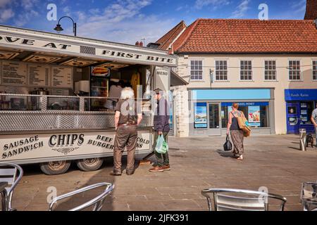 Stadtzentrum von Selby, Marktplatz, mobiler butty-Van Stockfoto