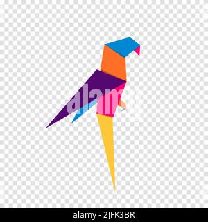 Papagei-Origami. Abstraktes, farbenfrohes und lebendiges Papageienlogo-Design. Tierisches Origami. Vektorgrafik Stock Vektor