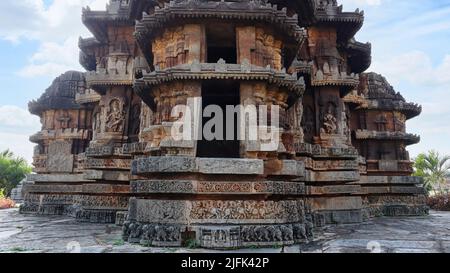 Rückansicht des Lakshminarasimha-Tempels, Haranhalli, Hassan, Karnataka, Indien. Stockfoto