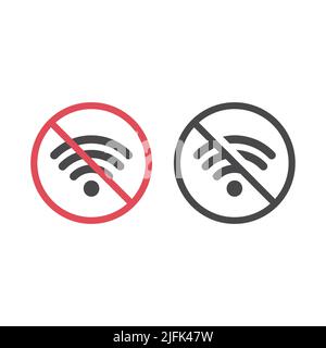 Kein rotes Wi-Fi-Verbotsschild. Kein WLAN-Signal oder wi-Fi-Symbol. Stock Vektor