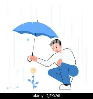 Geschäftsmann schützt Wachstumsgeschäft nach Dach. Geldbaum für das Unternehmen und das finanzielle Wachstum, Gewinn für Unternehmensinvestitionen, Umsatz und Einkommen Stockfoto