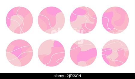 Eine Reihe von Instagram Story Highlights umfasst Icons. Hintergrundbilder zur Sammlung von Geschichten aus sozialen Medien. Abstrakter geometrischer Hintergrund mit Pastellfarben. Paket o Stock Vektor