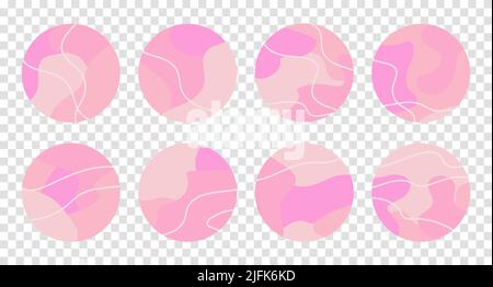 Eine Reihe von Instagram Story Highlights umfasst Icons. Hintergrundbilder zur Sammlung von Geschichten aus sozialen Medien. Abstrakter geometrischer Hintergrund mit Pastellfarben. Paket o Stock Vektor