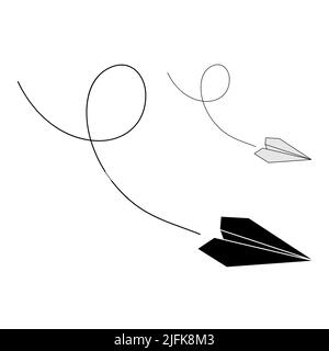 Satz von Vektorgrafiken von Symbolen der Papierebene. Silhouette und Farbe Papier Flugzeug isoliert auf weißem Hintergrund. Symbol für Reise und Route. Stock Vektor