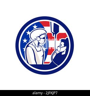 Die Illustration eines amerikanischen Arztes, einer medizinischen Fachkraft oder einer Krankenschwester, die eine chirurgische Maske trägt, neigt dazu, einen infektiösen COVID-19-Coronavirus-Patienten zu infizieren