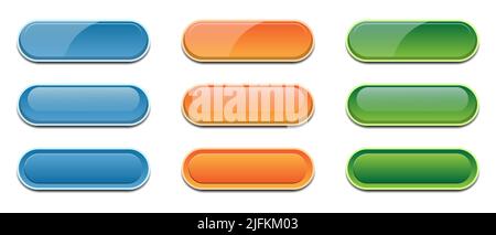 Benutzeroberfläche Farbig eingestellte Tasten. Farbenfrohe, glänzende Knöpfe. Vektorgrafik Stock Vektor
