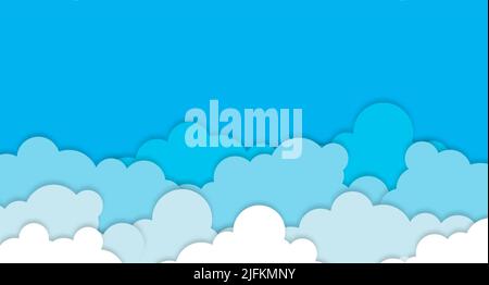 Weiße Wolken auf blauem Himmel Hintergrund. Vektorpapier Wolken. White Cloud auf blauem Himmel Papier geschnitten Design. Vektorgrafik Papier Kunst Illustration. Papierschnitt. Pl Stock Vektor