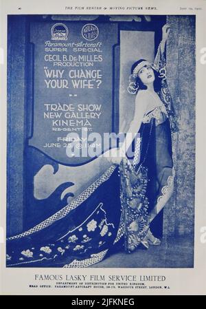 GLORIA SWANSON, WARUM ÄNDERN SIE IHRE FRAU ? 1920 Regisseur Produzent CECIL B. DeMille Geschichte William C. de Mille Kostümdesign Natacha Rambova und Clare West Famous Players- Lasky Corporation / Paramount Picturms Stockfoto