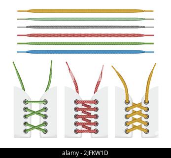Schnürsenkel aus Textil. Bunte Sammlung von modischen Schnürsenkel Seile anständige Vektor-Bilder gesetzt Stock Vektor