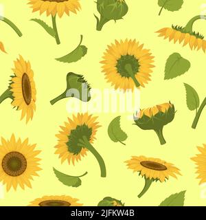 Sonnenblumen-Muster. Gelbe Blumen für textile Design-Projekte trendy Fashioned Ornaments genaue Vektor nahtlose Hintergrund Stock Vektor
