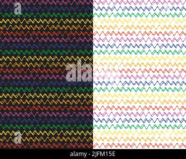 Regenbogen gekritzelt Wellenlinie nahtloses Muster, abstrakte Doodle handgezeichnete Pinsel Design, horizontale geometrische Gitter Vorlage. Transparent, einfach Stock Vektor