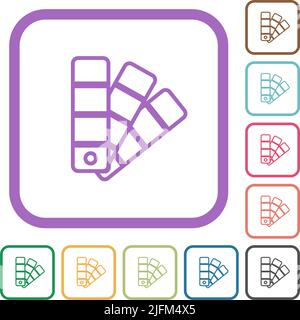 Farbfeld umreißt einfache Symbole in farbigen abgerundeten quadratischen Rahmen auf weißem Hintergrund Stock Vektor