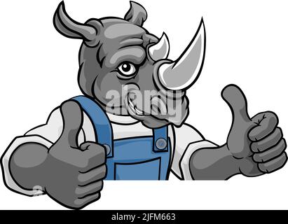 Rhino Mascot Plumber Mechanic Handyman Worker Stock Vektor