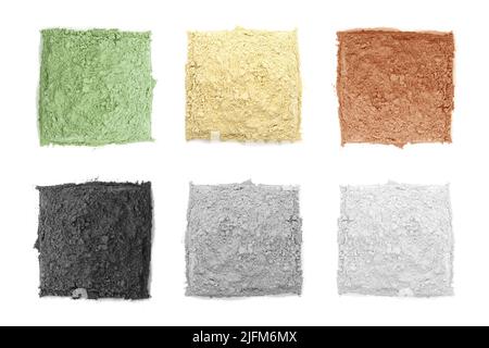 Set aus quadratischem kosmetischem Tonpulver - Draufsicht Stockfoto