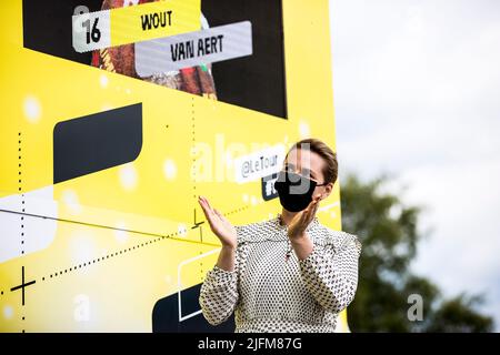 Sonderborg, Dänemark. 03.. Juli 2022. Die dänische Premierministerin Mette Frederiksen sen. auf der 3. Etappe der Tour de France 2022. (Foto: Gonzales Photo/Alamy Live News Stockfoto