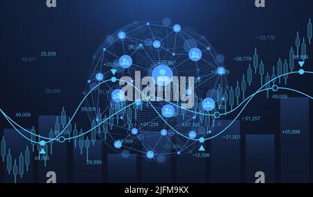 Weltgeschäftsdiagramm oder Börsendiagramm oder Forex-Handelsdiagramm im grafischen Konzept. Candlestick für Finanzinvestitionen oder den wirtschaftlichen Trend der Unternehmen Stock Vektor