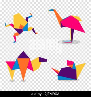 Set Tiere Origami. Abstraktes, farbenfrohes und lebendiges Tierlogo-Design. Tierisches Origami Stock Vektor
