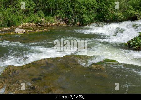 Stromschnellen auf dem kleinen Fluss Suenga, Region Nowosibirsk Stockfoto