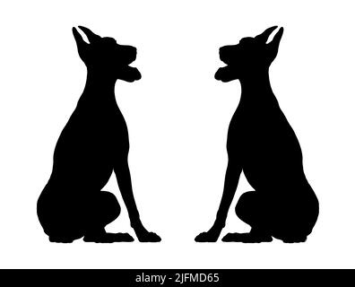 Silhouette des Dobermanns. Isolierte Illustration mit dem eleganten Hund. Schwarze Doberman Pinscher Zeichnung. Stockfoto