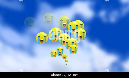 Senden Schrei emoji auf Internet-Animation mit blauem Himmel. Stockfoto