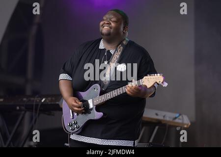 Christone Kingfish Ingram tritt auf der Rainbow Stage im American Express Present BST Hyde Park in London, England, auf. Kredit: S.A.M./Alamy Live Nachrichten Stockfoto