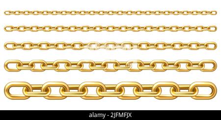 Realistische vergoldete Metallkette mit goldenen Gliedern isoliert auf weißem Hintergrund. Vektorgrafik. Stock Vektor