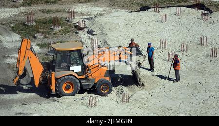 Kiew, Ukraine 28. Juli 2020 Baustelle des Nullkreislaufs, Abdichtung und Vorbereitung für den Bau in Kiew Stockfoto