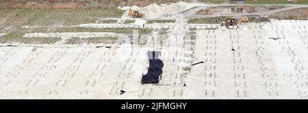 Kiew, Ukraine 28. Juli 2020 Baustelle des Nullzyklus seiner Abdichtung und Aufbereitung in Kiew Stockfoto