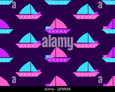 Segelyachten nahtloses Muster. Segelboote in der Farbpalette der 80s. Konturen von Segelyachten. Design für Print, Banner, Covers und Broschüren Stock Vektor