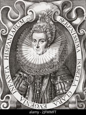 Isabella Clara Eugenia, 1566 - 1633. Tochter von Philipp II. Von Spanien und Elisabeth von Valois. Mit ihrem Mann Albert VII., Erzherzog von Österreich, war sie souverän über die spanischen Niederlande und den Norden des modernen Frankreichs. Nach einer Arbeit von Renold Elstrack. Stockfoto