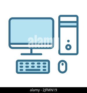 Lineales blaues Symbol für Desktop-Computer, isoliert auf Weiß. Stock Vektor